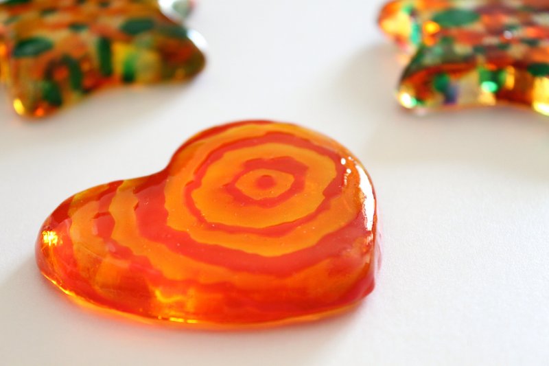 Swirls│Orange Red Heart Glass Art Object Ornament・Handmade Paper Weight - ของวางตกแต่ง - แก้ว สีแดง