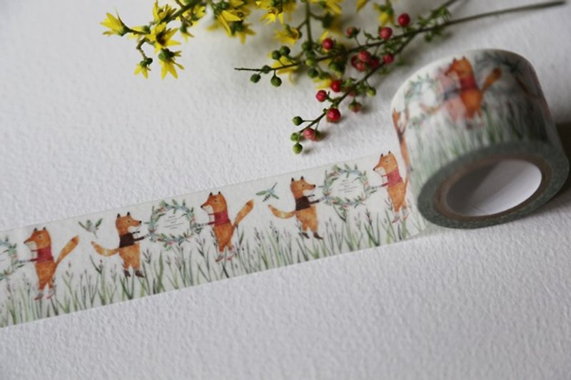 花和狐貍-紙膠帶 - 紙膠帶 - 紙 橘色