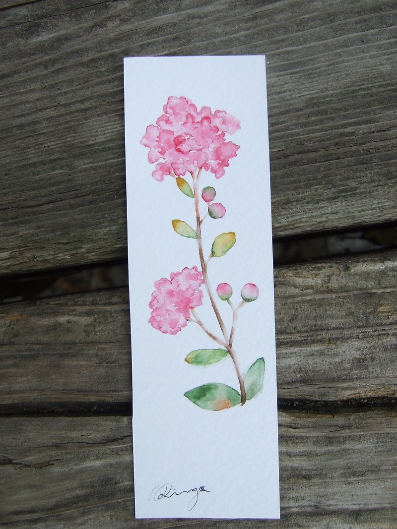 Crape myrtle - hand-painted watercolor bookmark (original) - การ์ด/โปสการ์ด - กระดาษ สึชมพู
