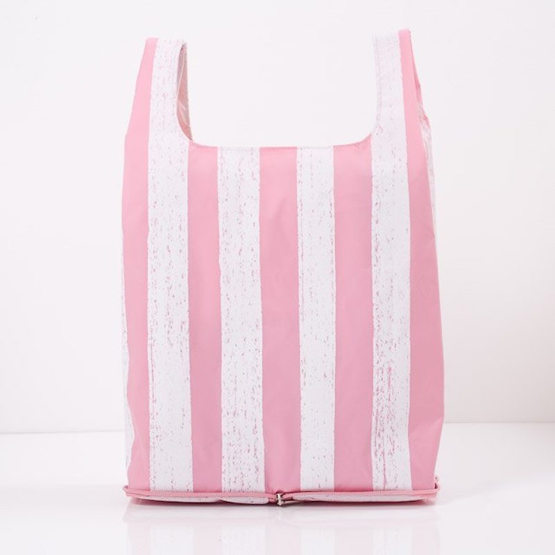 Red-white strip foldable shopping bag - Handbags & Totes - Plastic Pink