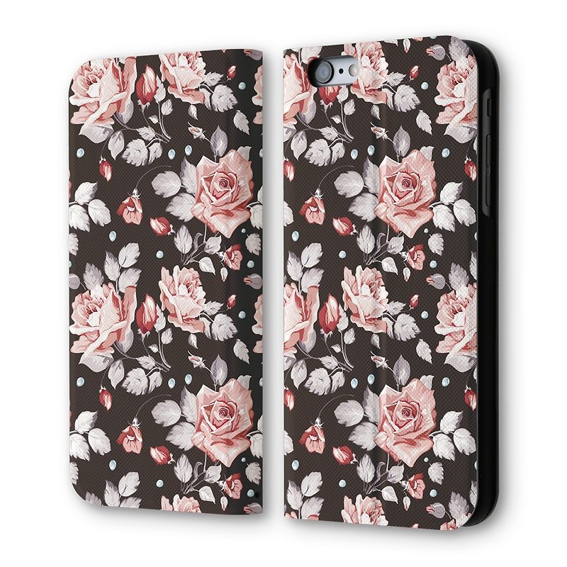 母の日割引 iPhone 6/6S フリップ式レザーケース 色とりどりの花 - スマホケース - 合皮 ブラック