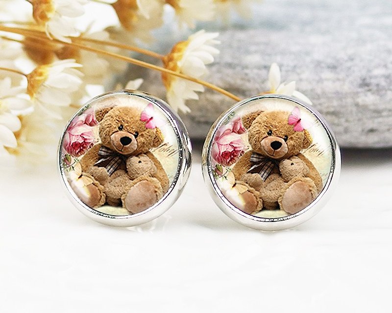 Cute Bear-Clip-on Earrings︱Earring Earrings︱Small Face Modification Fashion Accessories︱Birthday Gift - Earrings & Clip-ons - Other Metals Multicolor