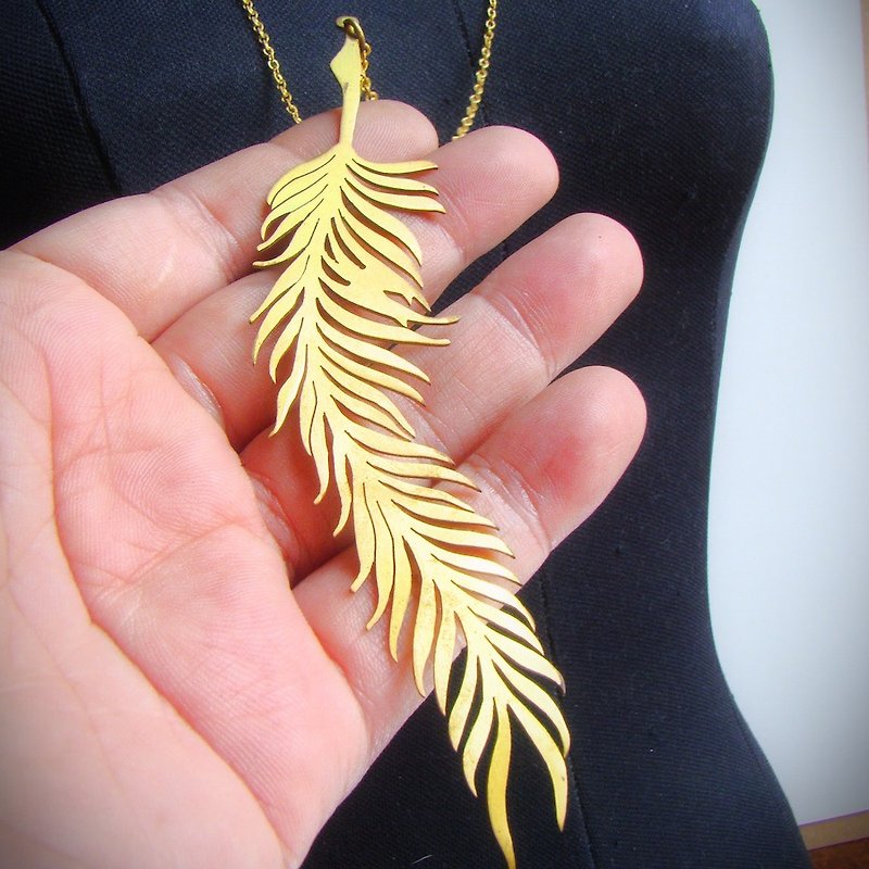 feather pendant in brass hand sawing ,Rocker jewelry ,Skull jewelry,Biker jewelry - Necklaces - Other Metals 