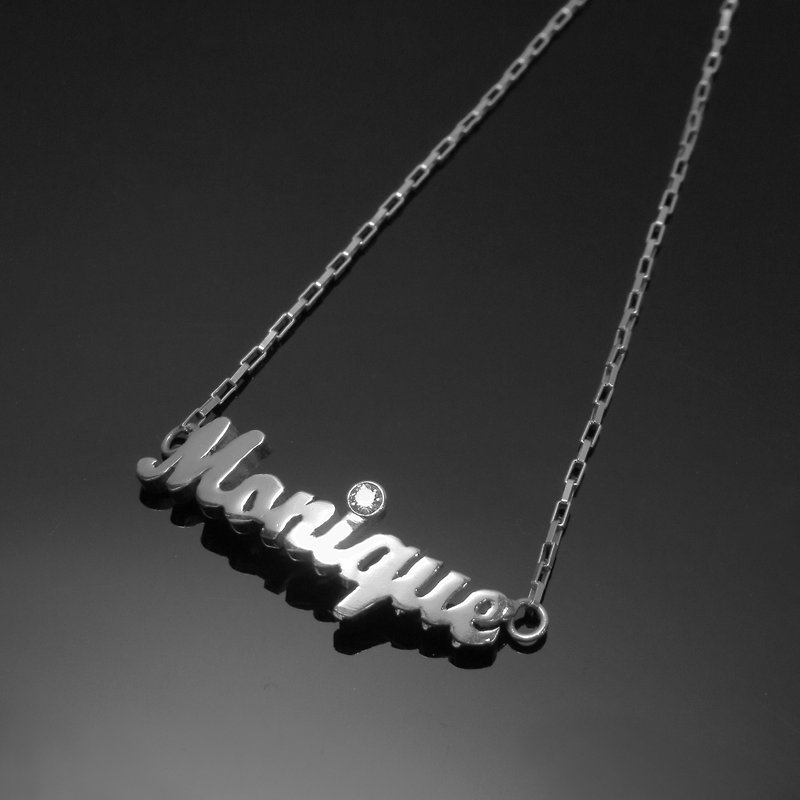 Series name / English name + 3mm Stone necklace / 925 Silver/ Customized - Necklaces - Other Metals Silver