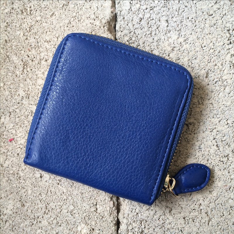 Geometric | Playful | Minimal | Square | BLUE | Fun | Coins Bag / Purse | WHY SO SERIOUS? SERIES - กระเป๋าสตางค์ - หนังแท้ สีน้ำเงิน