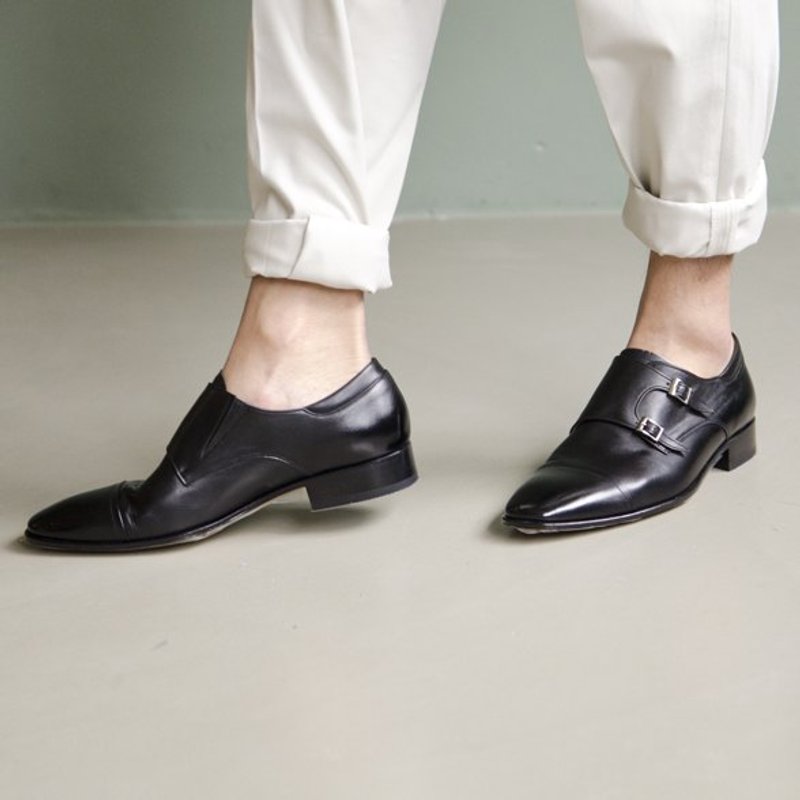 O'Ringo Twill Munch fruit yield │ │ black shoes Double Monk│ recommended Father's Day - รองเท้าหนังผู้ชาย - หนังแท้ สีดำ