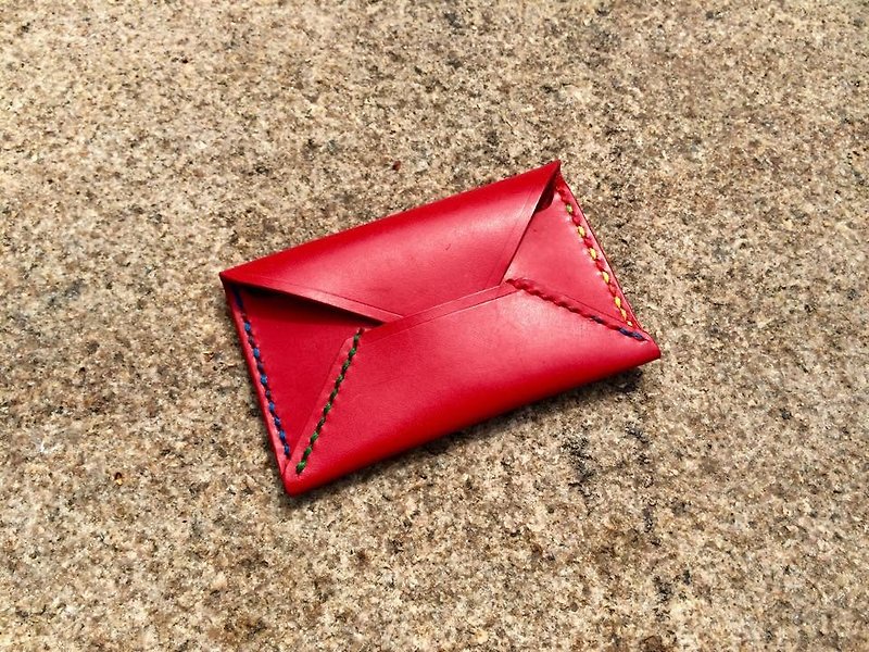Portable red leather Card Holder - แฟ้ม - หนังแท้ สีแดง