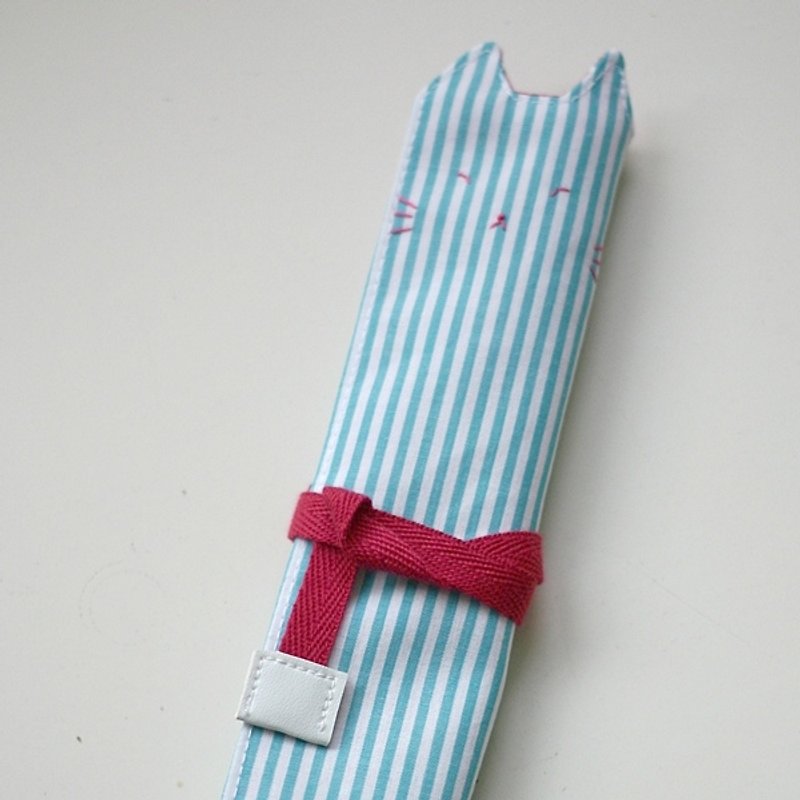 hairmo. Laughing Cat portable chopsticks set - blue stripe - Chopsticks - Other Materials Blue