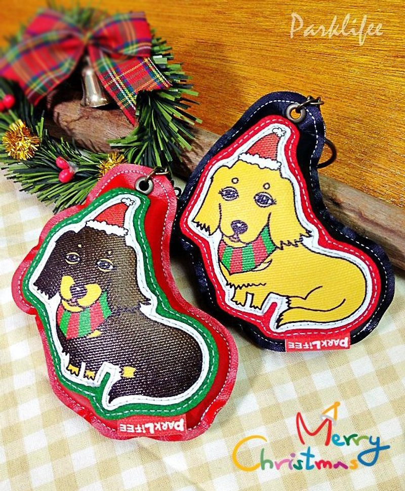 ❅ Christmas Limited ❅ porter dog locking collar - long-haired dachshund (spot) - ที่ห้อยกุญแจ - หนังแท้ สีแดง
