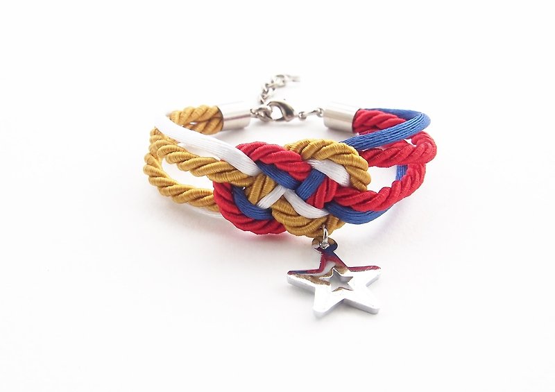 Nautical bracelet - tie the knot bracelet - rope knot jewelry - infinity knot rope - silver star charm - สร้อยข้อมือ - วัสดุอื่นๆ หลากหลายสี