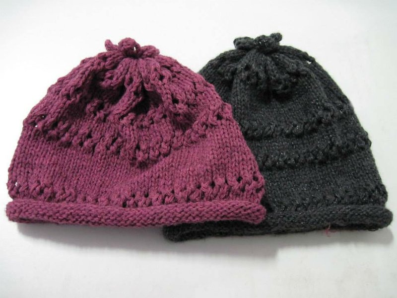 圓形滾邊手工毛帽 (顏色可客製) - 帽子 - 其他材質 紫色