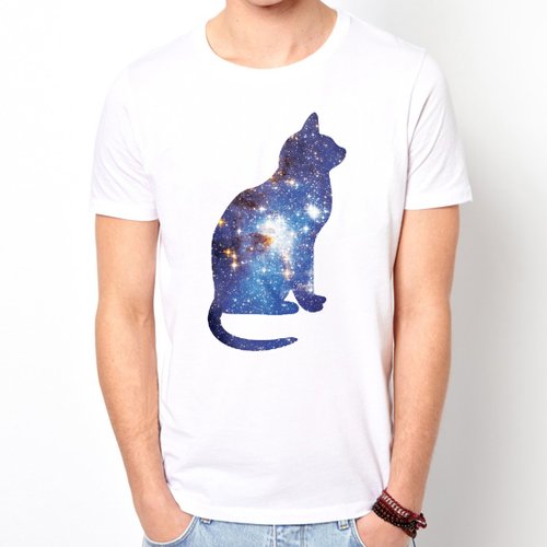 宇宙猫半袖 Tシャツ白猫ニャースター宇宙デザイン天の川ファッショ