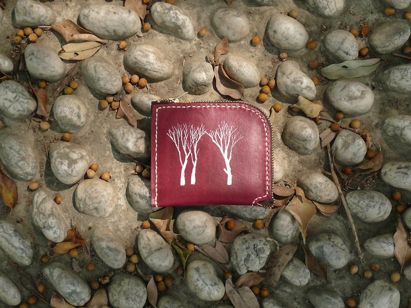Non-impact bag snow white forest carmine purple vegetable tanned leather full leather L-shaped coin purse - กระเป๋าใส่เหรียญ - หนังแท้ สีม่วง