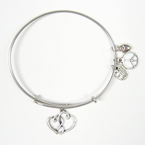 Heart with Heart Bangle (Heart and Heart) Bangle Bangle Bracelet Bracelet Stainless Steel Love - Bracelets - Other Metals Silver