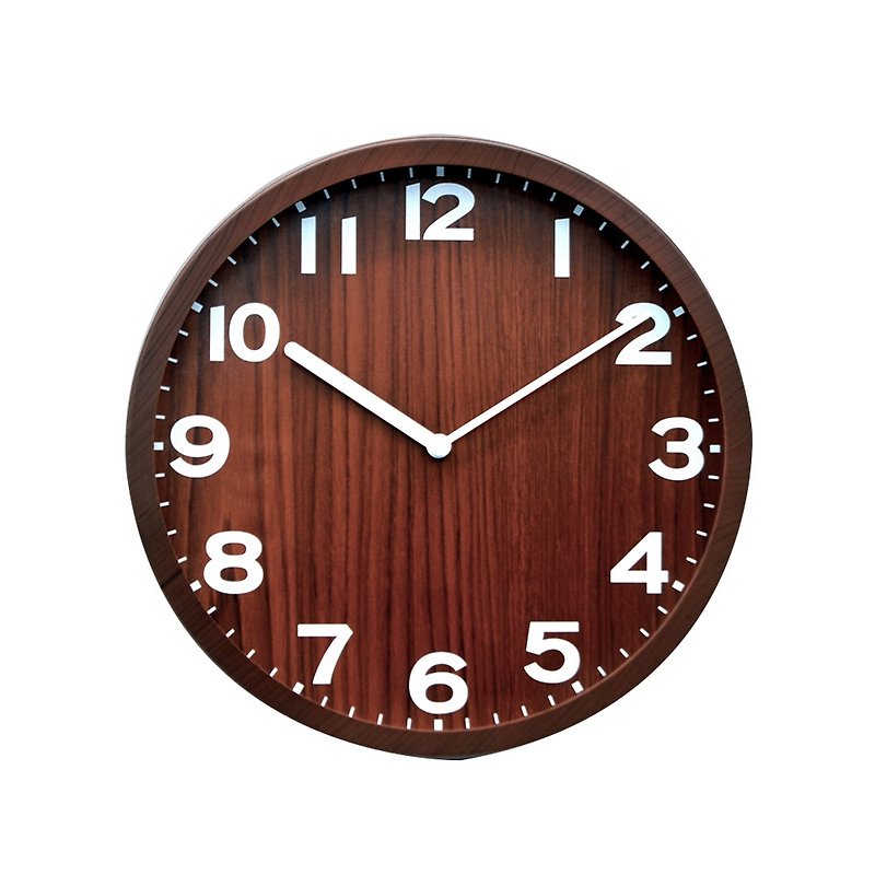 Natural - Home Design Dark Wood Grain Temperature Silent Wall Clock Living Room Bedroom Clock - นาฬิกา - พลาสติก สีนำ้ตาล