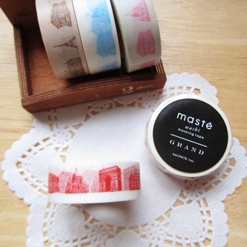 maste Masking Tape 和紙膠帶【巴黎紀念碑-紅 (MSG-MKT11-RE)】 - 紙膠帶 - 紙 紅色