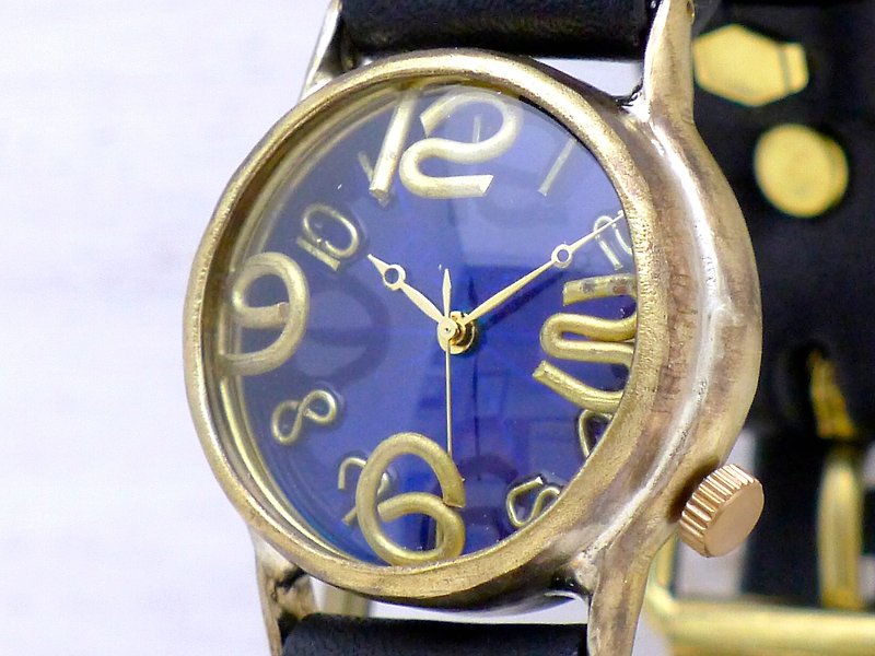On Time-B HandCraftWatch Men's Brass 32mm Color Dial BL Floating Index (214B BL) - นาฬิกาผู้หญิง - ทองแดงทองเหลือง สีน้ำเงิน