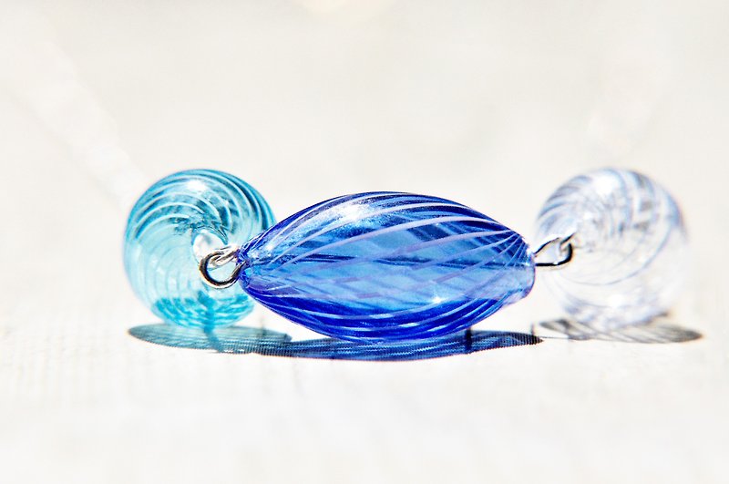 Glass Long Necklaces Blue - / Simple sense / French stripe mouth blown glass necklace short chain long chain-Ocean Bubble