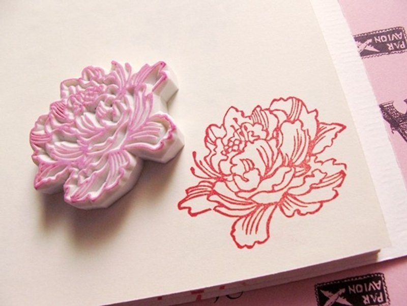 Apu Handmade Stamp Beautiful Chinese Line Drawing Peony Stamp - Stamps & Stamp Pads - Rubber 