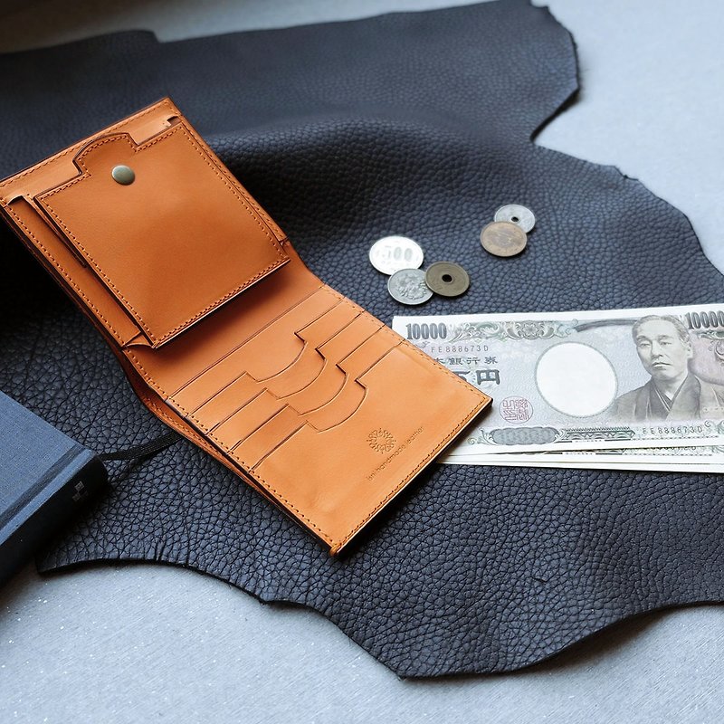 isni [cards &coin short wallet ]  handmade leather - กระเป๋าสตางค์ - หนังแท้ สีนำ้ตาล