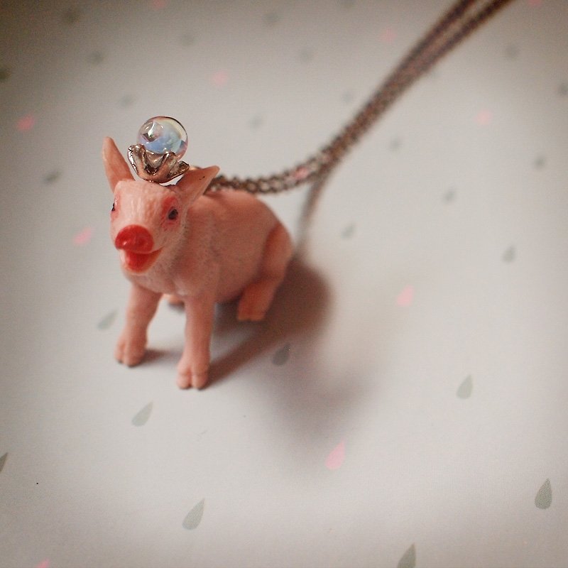 動物園 | 牧羊粉紅小豬 動物古銅項鍊 - 項鍊 - 塑膠 橘色