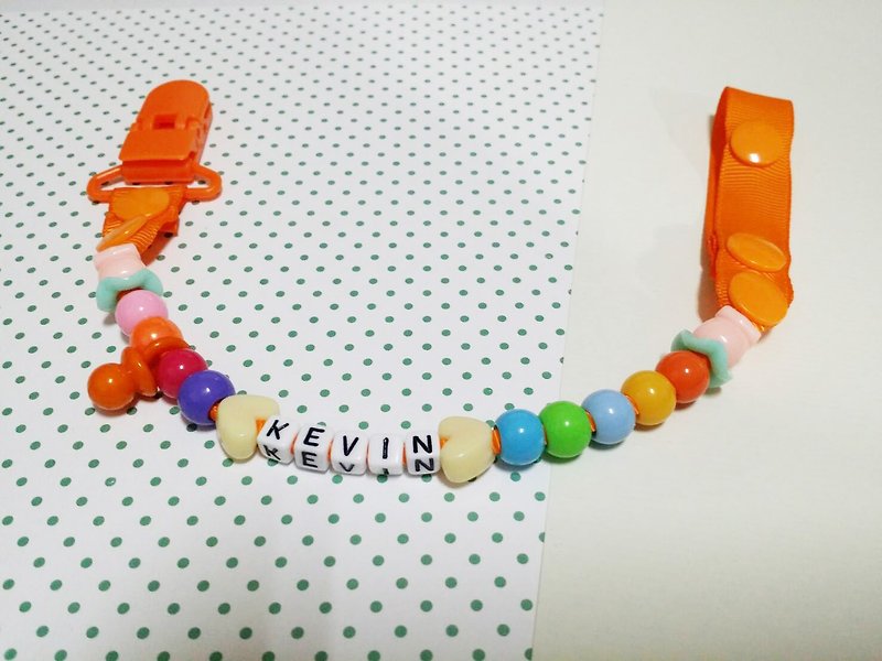 Cheerful customized name baby pacifier chain pacifier clip can be changed to vanilla pacifier with orange - Baby Bottles & Pacifiers - Other Materials Orange