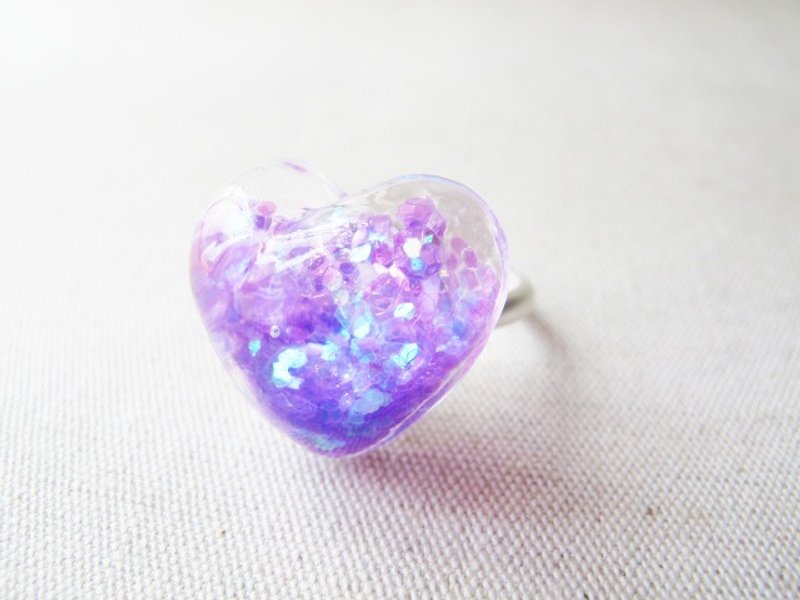 * Rosy Garden * violet sequined love water flow pattern snowflake glass ring - General Rings - Glass Purple