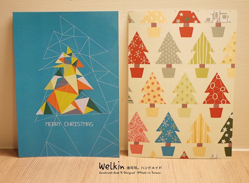 ☆° 洛可可草莓 WELKIN手創 °幸福耶誕手工卡片-聖誕樹兩款+聖誕老公公開趴踢3件組 - การ์ด/โปสการ์ด - กระดาษ สีเขียว