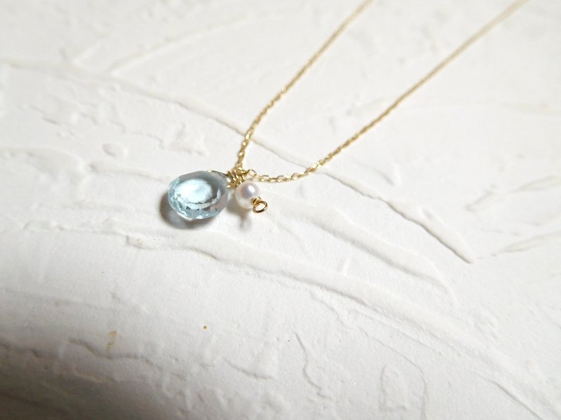 胖水滴型拓帕石珍珠純10K金項鍊 - 項鍊 - 紙 藍色