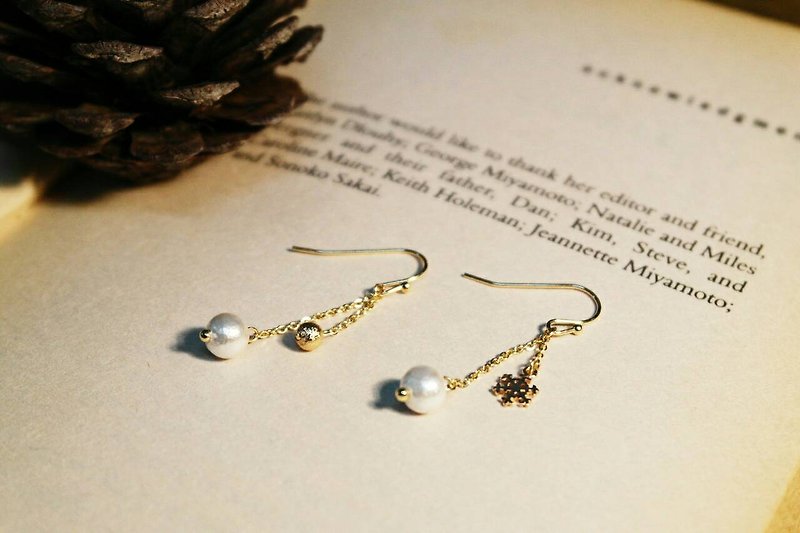 "Snow Lights Festival series" Cotton pearl earrings ear clip ear hook - Earrings & Clip-ons - Other Metals 