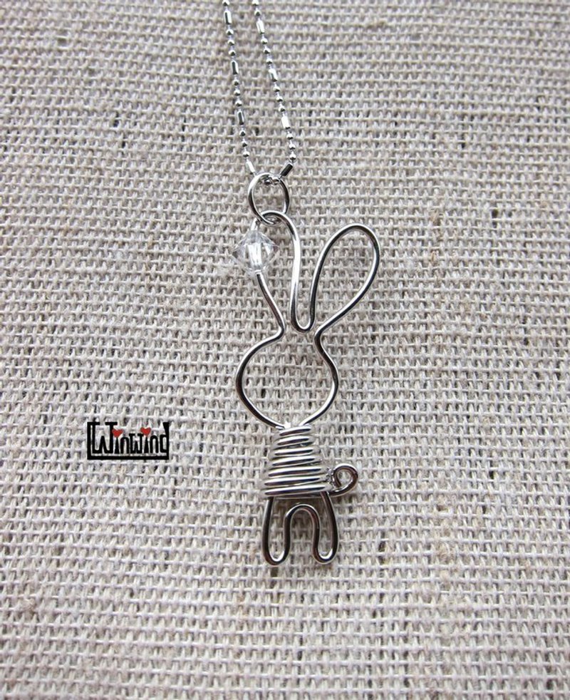 Qiao rabbit wearing earrings - white gold - สร้อยคอ - โลหะ ขาว