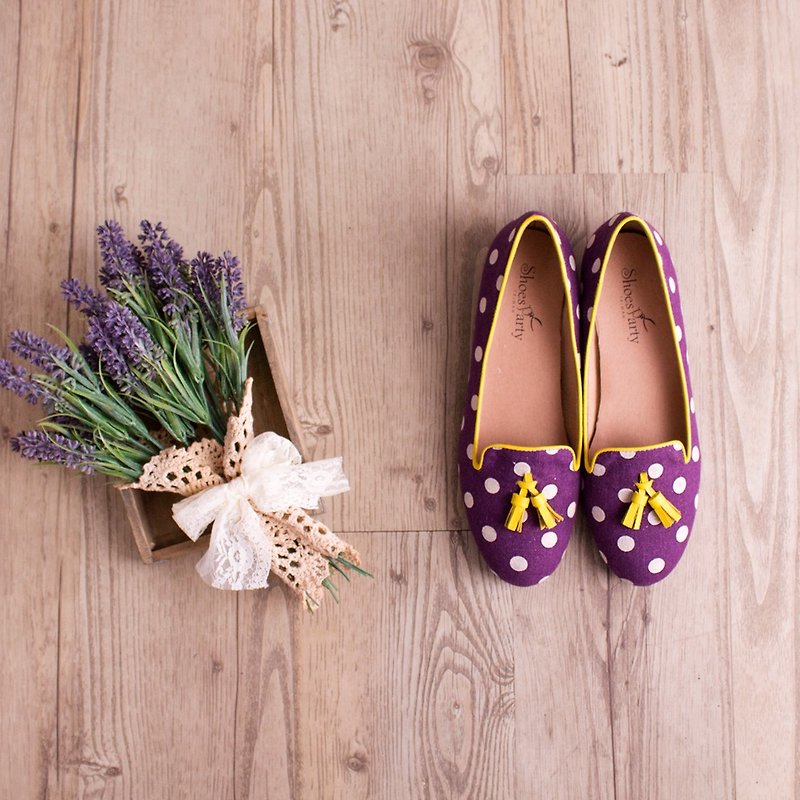 ----------Shoes Party---------- Japanese and fruit grapes dot shoes / handmade custom / Japanese cloth - Mary Jane Shoes & Ballet Shoes - Other Materials Purple