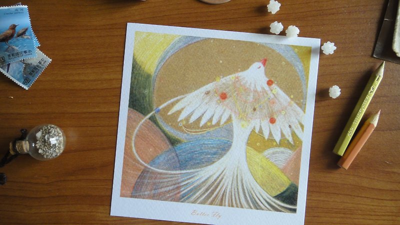 Christmas White Bird Butter Fly Square Postcard / Card - การ์ด/โปสการ์ด - กระดาษ ขาว