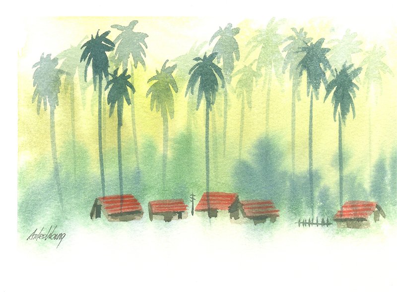 "Healing Department woods Series 1-51" a limited edition hand-painted watercolor postcards / greeting cards - การ์ด/โปสการ์ด - กระดาษ สีเขียว