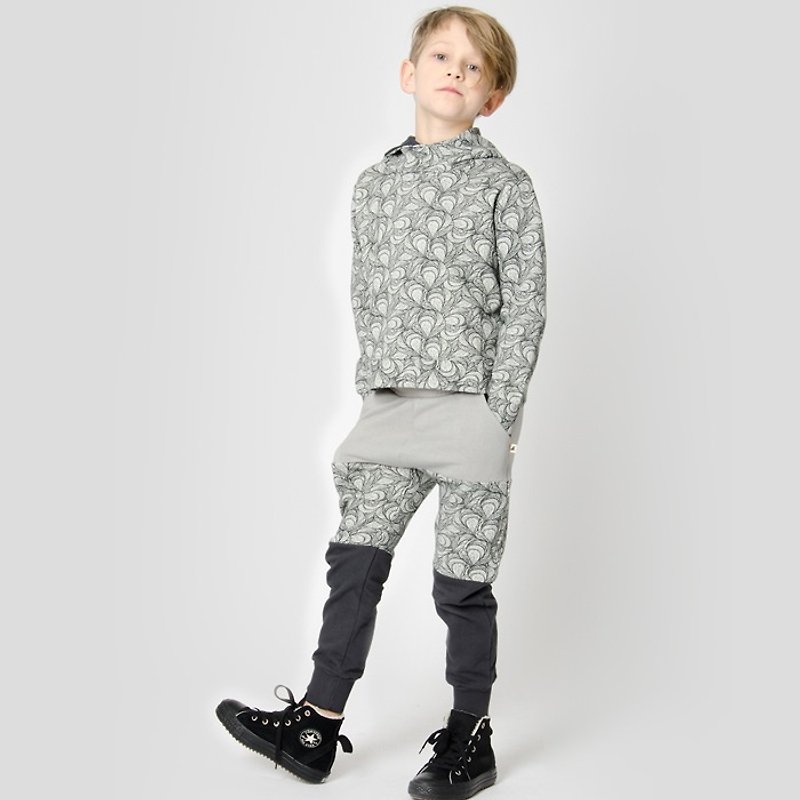 [Lovelybaby Nordic children's clothing] Swedish organic cotton pants 6M to 3 years old gray / hand-painted design - Pants - Cotton & Hemp Black