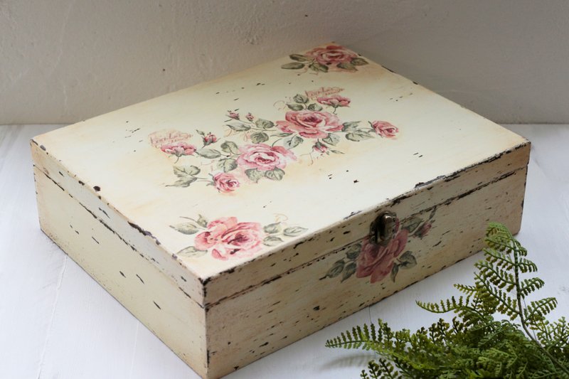 A4大型収納ボックスレトロなバラのヴィンテージの木製の箱 - 収納用品 - 木製 