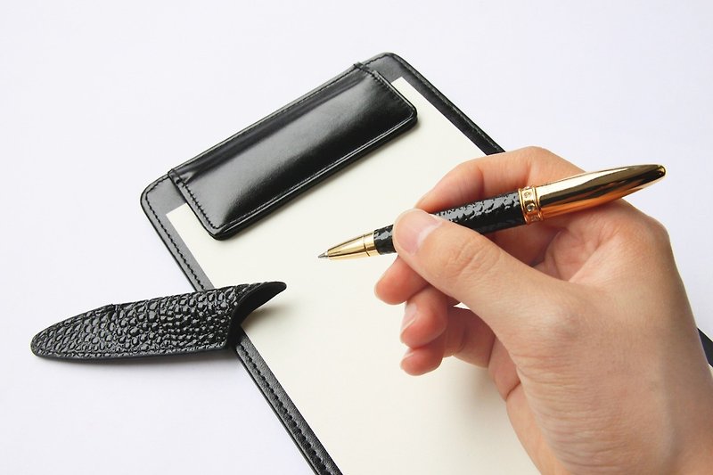 Leather Pouch Pen w/swarovski crystals - Ballpoint & Gel Pens - Other Metals Black