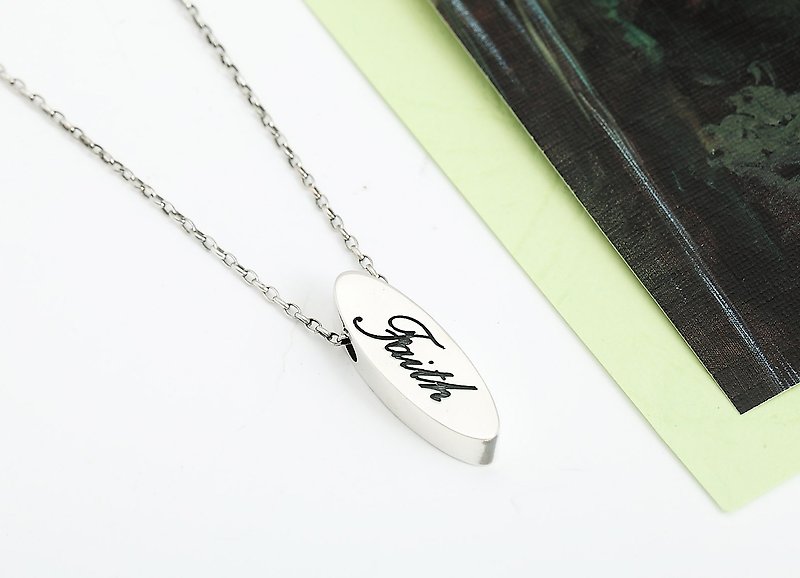 Customized necklace cute word plate-long round name English text necklace 925 sterling silver items - สร้อยคอ - เงินแท้ สีเทา
