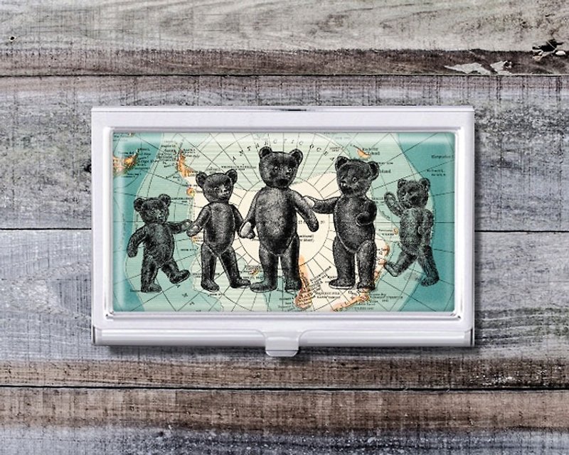 Arctic Violent Bear-Business Card Holder/Business Card Case/Office Worker Accessories【Special U Design】 - Card Holders & Cases - Other Metals White