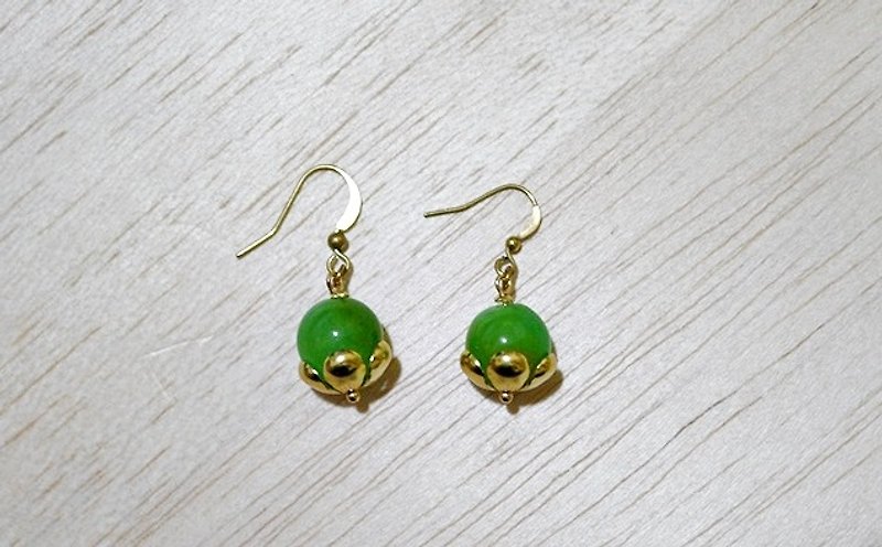 Bronze natural stone X <green circle> - hook earrings - ต่างหู - ทองแดงทองเหลือง สีเขียว