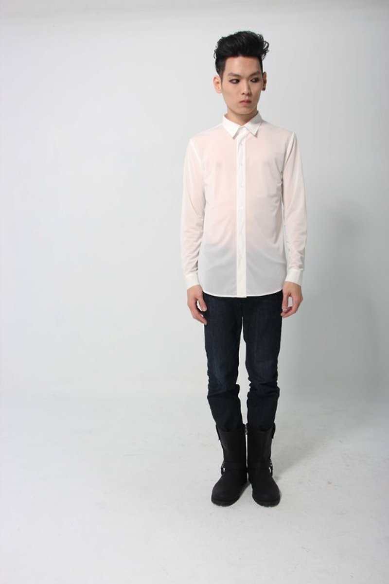 Sevenfold Elastic Chiffon Shirt - เสื้อเชิ้ตผู้ชาย - วัสดุอื่นๆ ขาว