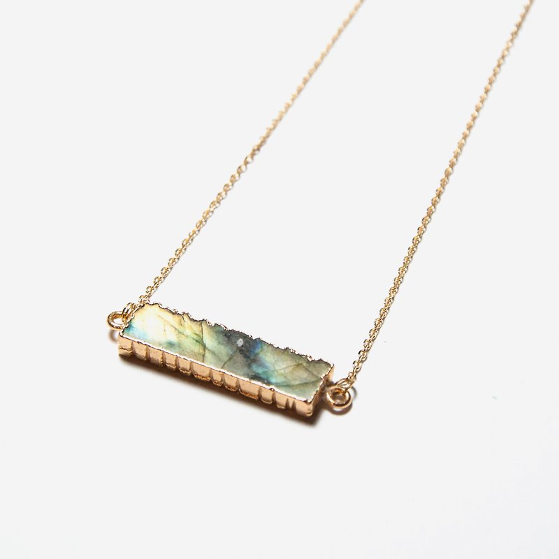 [Indigo] ore series - plated 24K gold rim elongated stone necklace - Necklaces - Other Metals Multicolor