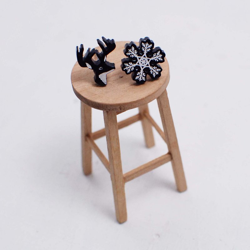 Elk+snowflake/anti-allergic steel needle/changeable clip type/first choice for Christmas - Earrings & Clip-ons - Acrylic Black