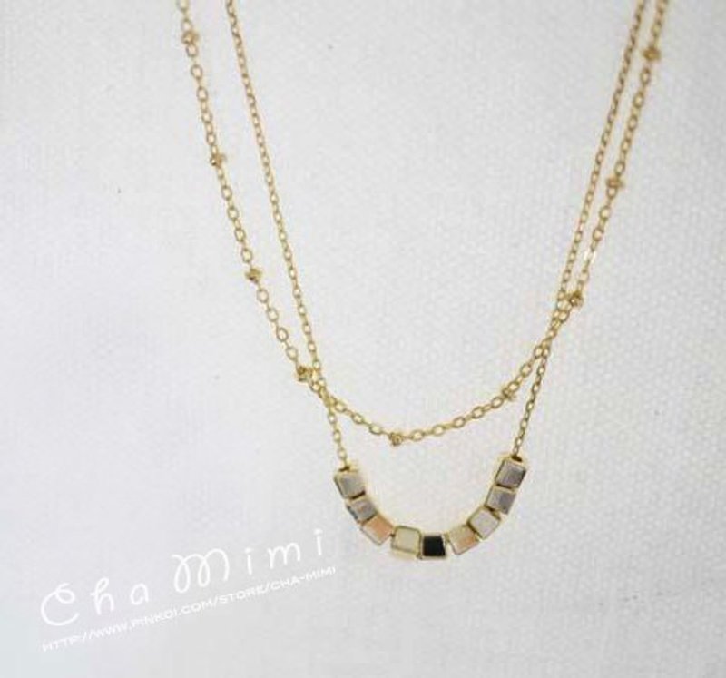 Cha mimi。簡單就是美。氣質設計感小方塊連線項鍊 - 項鍊 - 其他金屬 金色