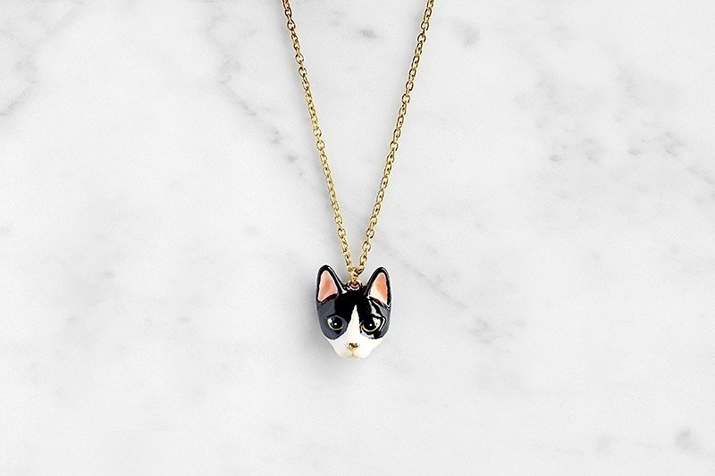 Keaw Cat Necklace, Black and white cat, Domestic Cat. - Necklaces - Copper & Brass Black