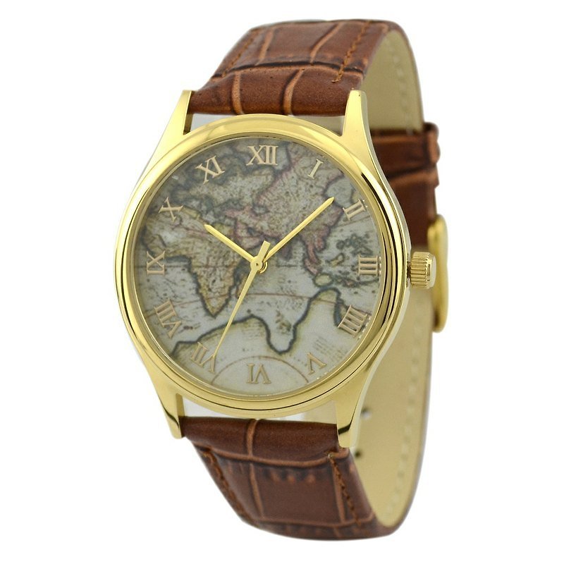 Watch ancient map (Eastern Hemisphere) - นาฬิกาผู้หญิง - โลหะ สีนำ้ตาล