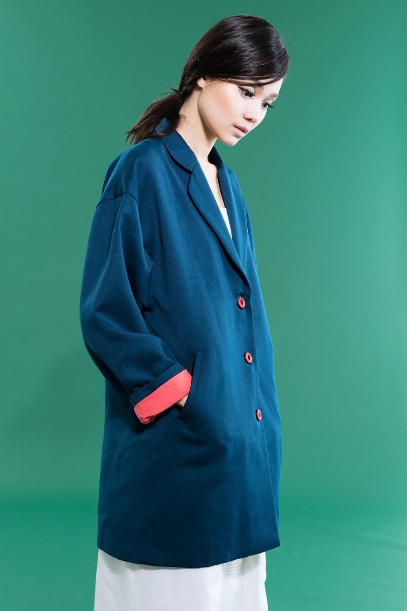 tan-tan / blue wool coat - Women's Casual & Functional Jackets - Other Materials Blue