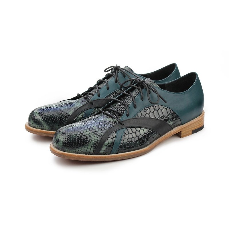 Derby shoes GHOST M1144 Snake Green - Men's Leather Shoes - Genuine Leather Multicolor