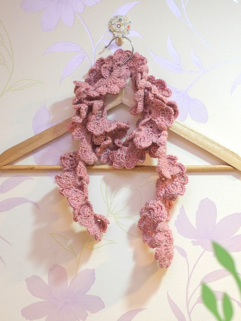 【Wool Knitting Finished Product】Spring Flower Scarf - Scarves - Wool Pink