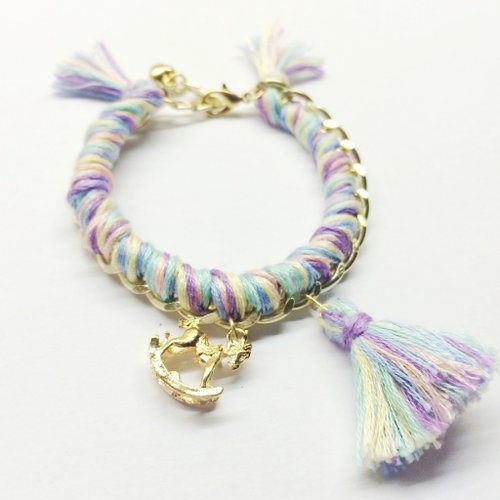 五色独角兽流苏织绳玻璃水晶球手链 by studdedheartz